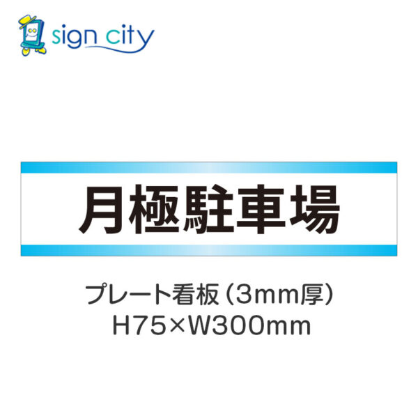 【4枚までメール便出荷】駐車場 プレート看板 H75XW300mm 001_月極駐車場_白+水色